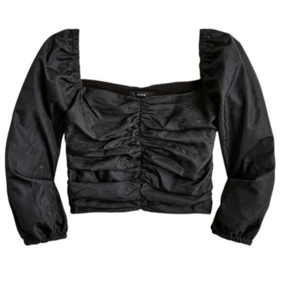J. Crew Ruched Puff Sleeve Cropped Top in Black Size 10 NWT - Picture 4 of 12